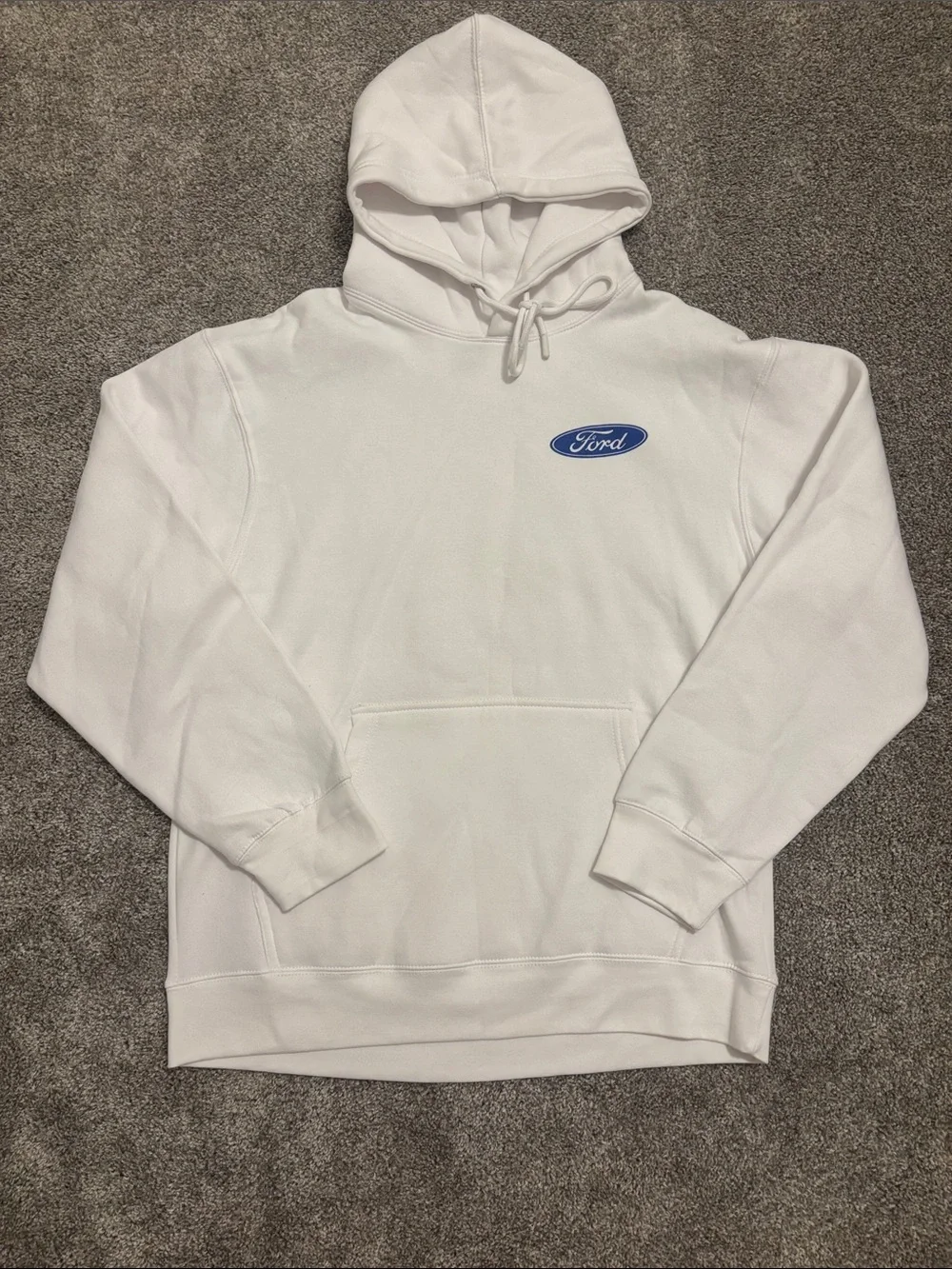 Ford White Crewneck Hoodie with Blue Logo